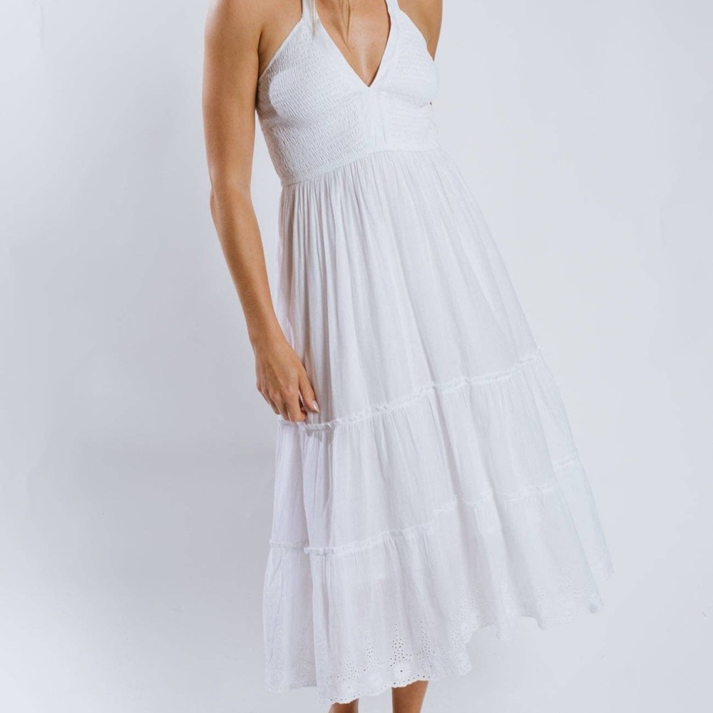 RAGA Sashi Elegant White Midi Halter Dress